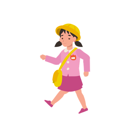 Preschool child in uniform walking happy toddler girl playful active  Illustration