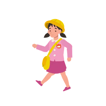 Preschool child in uniform walking happy toddler girl playful active  Illustration