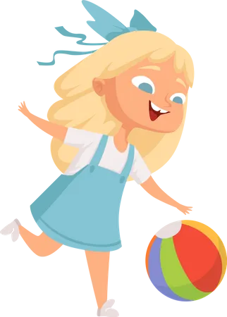 Preschool girl playing with ball  Illustration