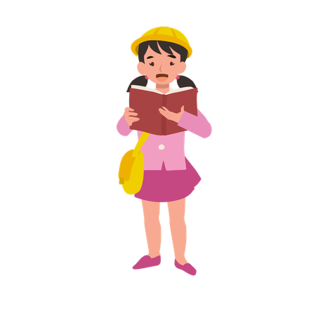 Preschool girl reading book in school uniform learning education  Illustration