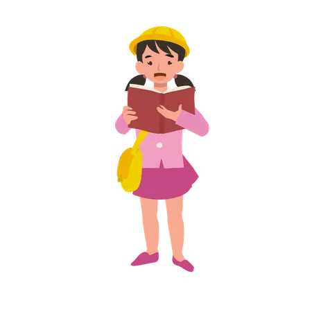 Preschool girl reading book in school uniform learning education  Illustration