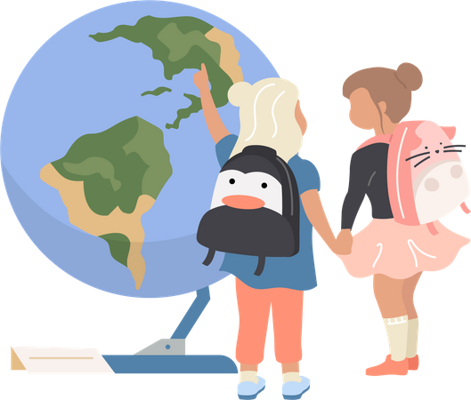 Preschool girls in planetarium  Illustration