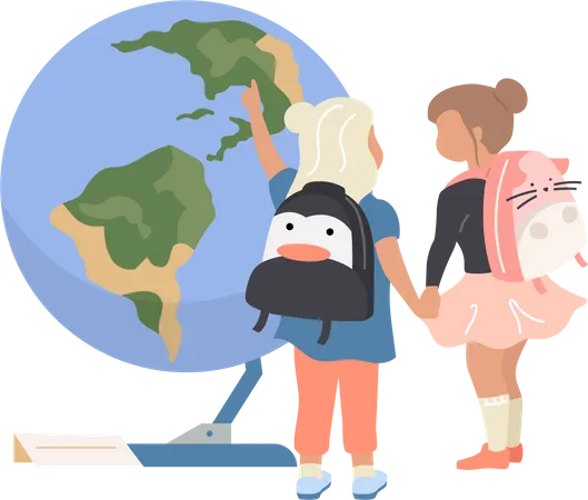 Preschool girls in planetarium  Illustration