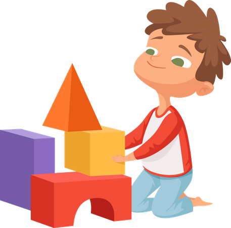 Preschool kid playing with toys Illustration