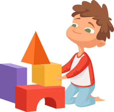 Preschool kid playing with toys Illustration