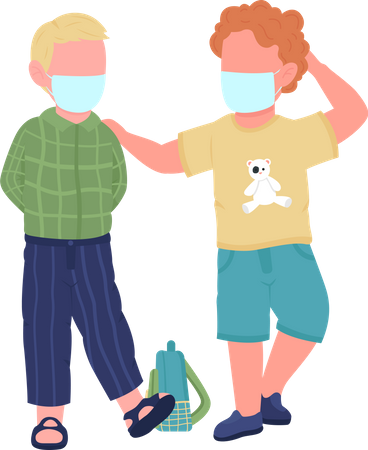 Preschool kids in face masks  Illustration