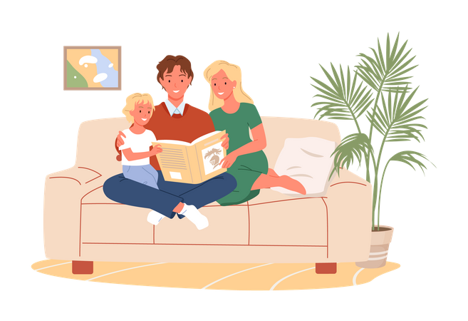 Present and son reading book  Illustration