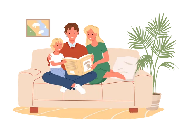Present and son reading book  Illustration