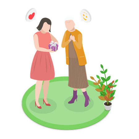 Present To Elderly Mother  Illustration