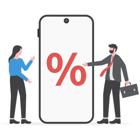 Presentación de negocios al lado de un teléfono inteligente con porcentaje de negocios futuros  Ilustración