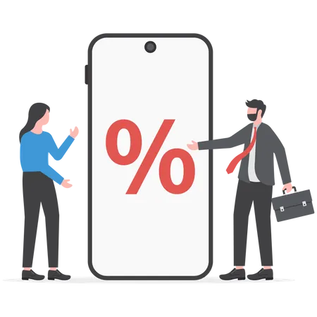 Presentación de negocios al lado de un teléfono inteligente con porcentaje de negocios futuros  Ilustración