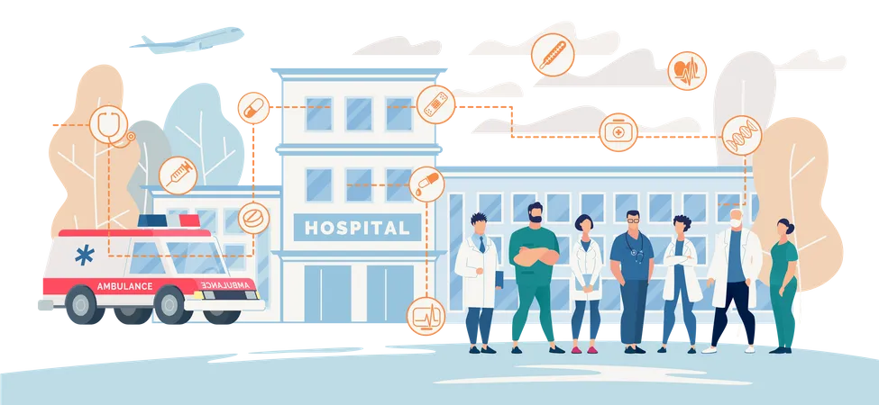 Página de inicio de presentación del personal médico del hospital profesional  Ilustración