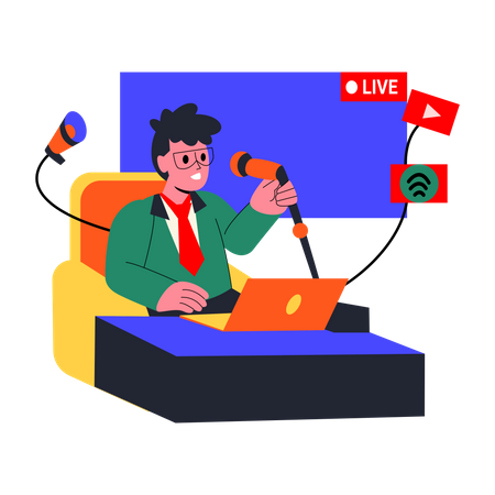 Presentador de podcasts en vivo  Ilustración