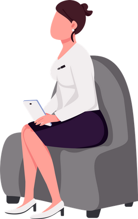 Presentadora de un programa de entrevistas sentada en un sillón  Ilustración