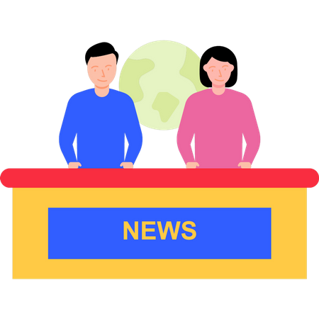 Presentadores de noticias dando noticias en el canal.  Ilustración