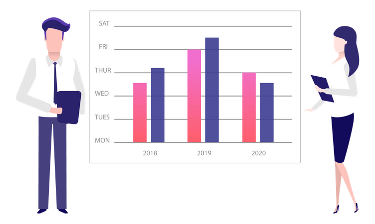 Les présentateurs affichent des indicateurs statistiques  Illustration