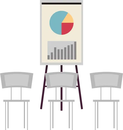Flipchart With Diagram In Presentation Studio Presentation Board With Statistical Data Business Report Showroom With Poster And Chairs For Spectators Results Of Statistical Research On Board Illustration