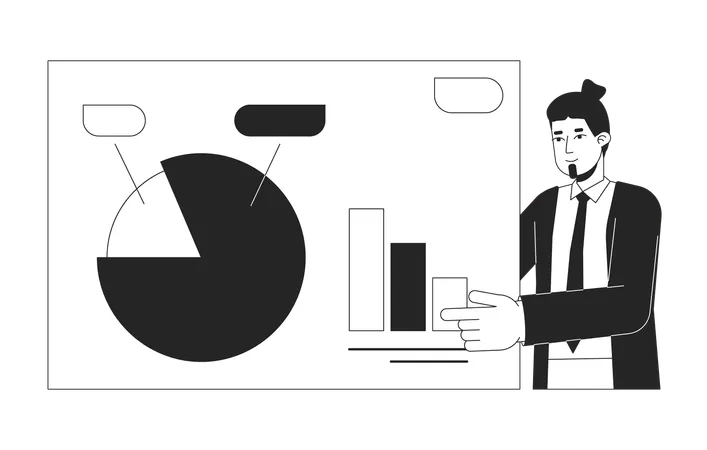 Presentation Business Man Bw Concept Vector Spot Illustration European Male Sales Manager 2 D Cartoon Flat Line Monochromatic Character For Web UI Design Editable Isolated Outline Hero Image Illustration