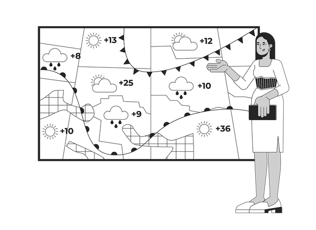 Une présentatrice météo prévoyant des précipitations  Illustration