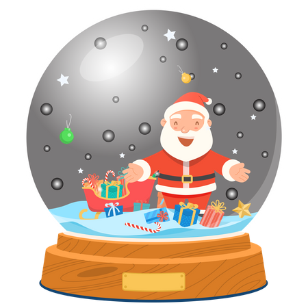 Presente de Natal Papai Noel em um globo de vidro  Ilustração