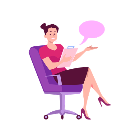 Presenter sitting in a chair  journalist talks presents or interviews speaker on Tv show  Illustration