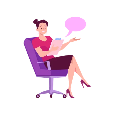 Presenter sitting in a chair  journalist talks presents or interviews speaker on Tv show  Illustration
