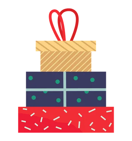 Presents in Boxes with Wrapping Paper for Holidays  イラスト