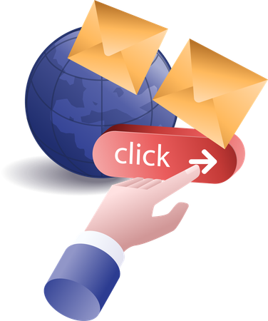 Press click to start sending email to the world  Illustration