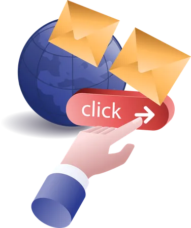 Press click to start sending email to the world  Illustration