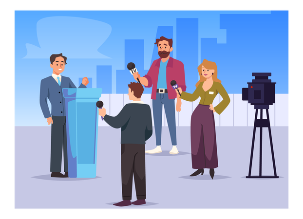 Press conference of politician or businessman  Illustration