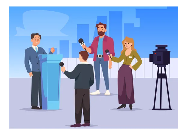 Press conference of politician or businessman  Illustration