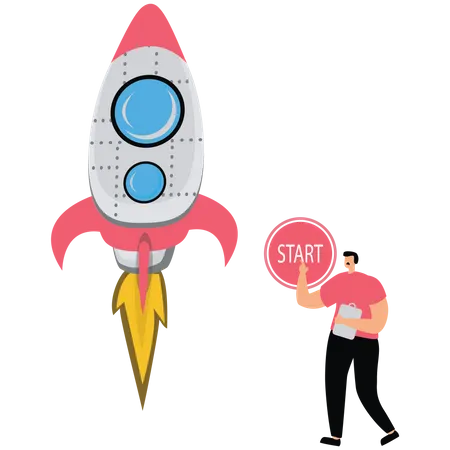 Press the button to start the rocket  Illustration