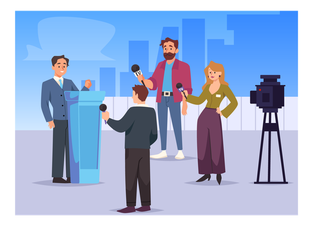Pressekonferenz eines Politikers oder Geschäftsmannes  Illustration