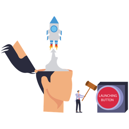 Presses button and rocket in your brain starts to take off  Illustration