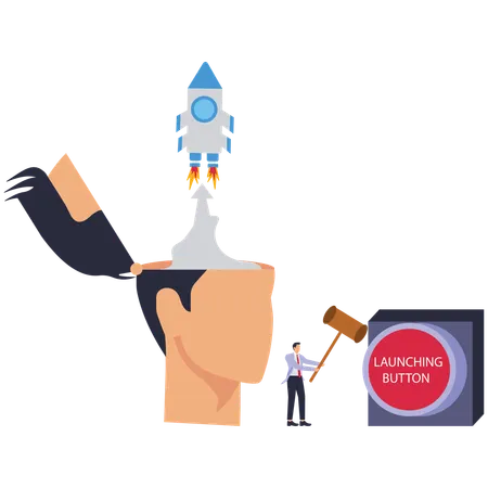 Presses button and rocket in your brain starts to take off  Illustration