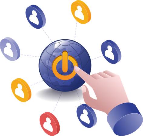 Pressing the world network button network people  Illustration