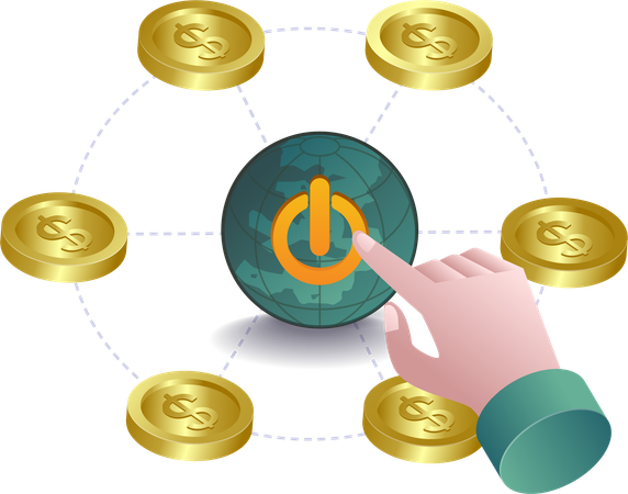 Pressing the world of money button  Illustration