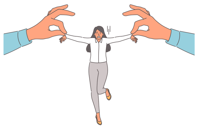 Pressure on business woman from person pulling to side  Illustration