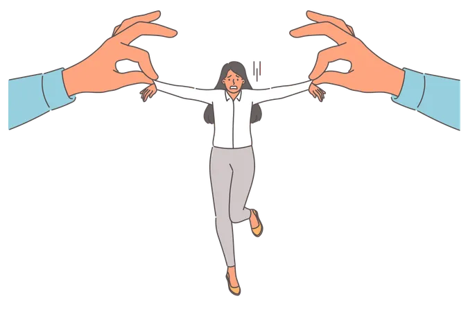 Pressure on business woman from person pulling to side  Illustration