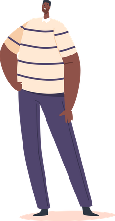 Masculino Preto Usa Camiseta Listrada e Calça Azul  Ilustração