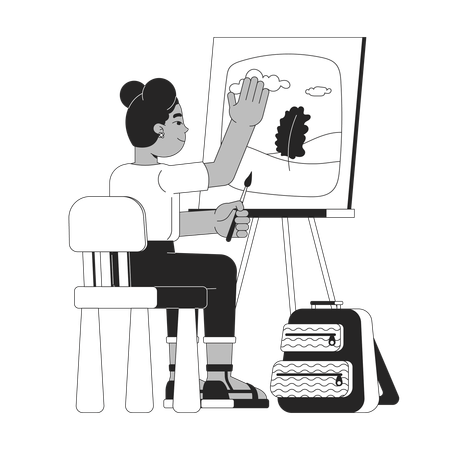 Preteen Mädchen Leinwand Malerei Landschaft  Illustration