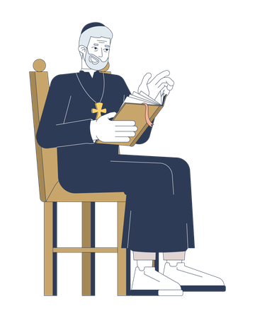 Prêtre catholique âgé lisant un livre sacré  Illustration