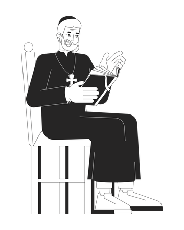 Prêtre catholique âgé lisant un livre sacré  Illustration