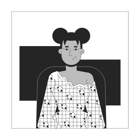 Pretty Black Woman Sitting On Chair Black And White 2 D Line Cartoon Character Female Office Employee At Workplace Isolated Vector Outline Person Videoconference Monochromatic Flat Spot Illustration Illustration