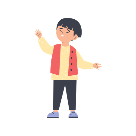 Pretty boy raising hand in greeting gesture  Illustration