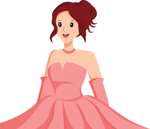 Pretty Bride in Pink Dress  Illustration