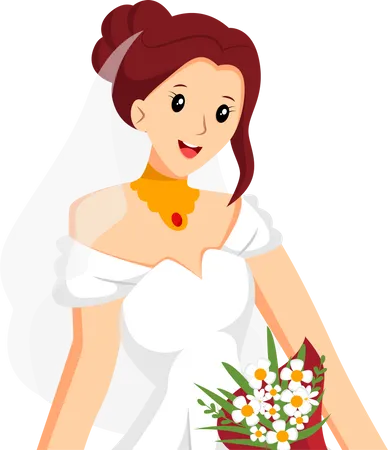 Pretty Bride in White Dress  Illustration