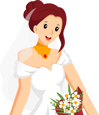 Pretty Bride in White Dress  Illustration