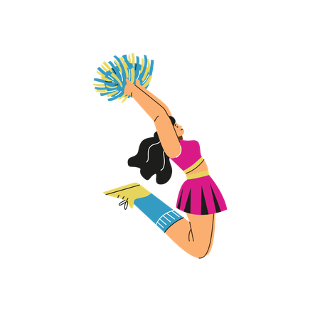 Pretty cheerleader holding pompoms and jumping high  Illustration