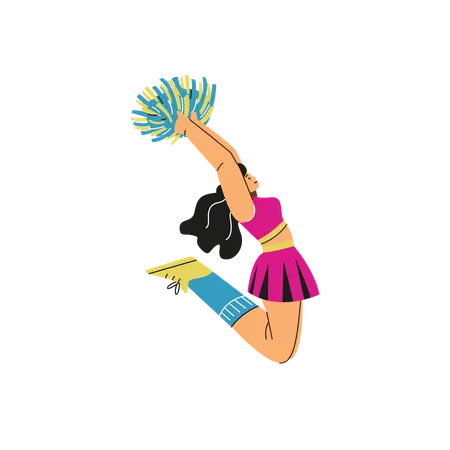 Pretty cheerleader holding pompoms and jumping high  Illustration